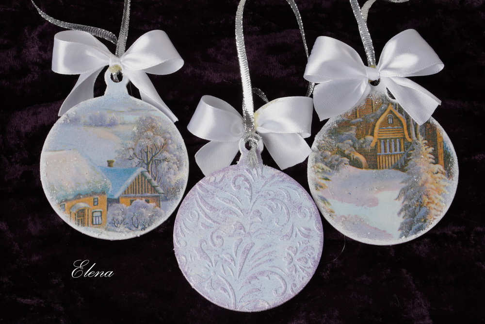 Набор новогодних подвесок Зимний пейзаж