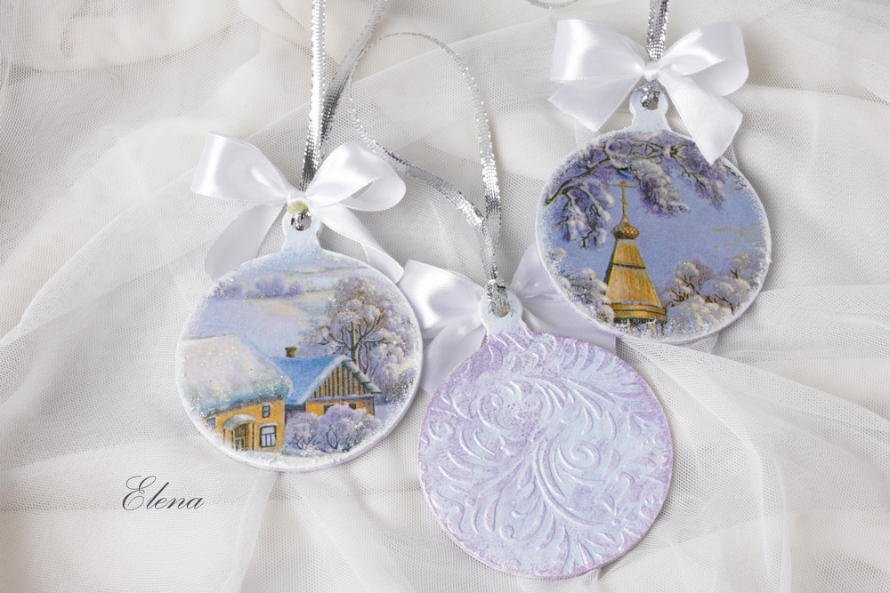 Набор новогодних подвесок Зимний пейзаж
